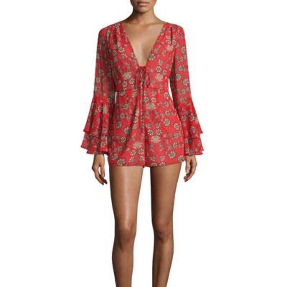 Like New!!!! For Love and Lemons Red Floral Pia Romper XS